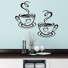 Double Coffee Cups Wall Stickers On The Kitchen Vinyl Art Wall Decals Adhesive WallPapper Room Decoration Home Decor