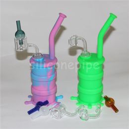 Mini Silicone oil waterpipe Hookahs Silicon Drum Rigs water pipes bubble bong +double wall thermal quartz banger and glass carb caps