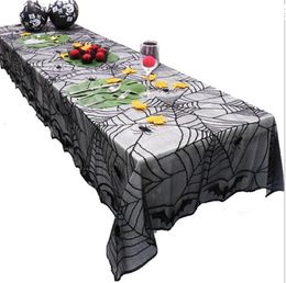 Celebrate Halloween Black Lace Spider Web Tablecloth Oblong Table Cloth Table Cover Table Decor Party Decoration Fireplace Cover 96inch