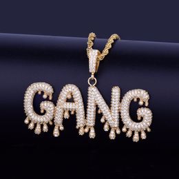 Hot Seller A-Z Custom Name Small Drip Bubble Letters Pendants & Necklaces Men's Zircon Hip Hop Jewellery Free Rope Chain Three Colours