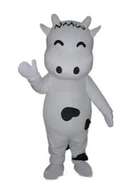 2018 High quality hot a lovely white dairy cow mascot costume with small eyes for adult to wear