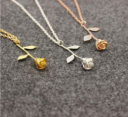 2018 hot sales Girls Madam delicate Rose Flower Pendant Necklace Gold silvery Rose Gold Maxi Rose Choker Necklace Gift for girlfriend