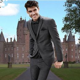 Brand New Dark Grey Men 3 Piece Suit Wedding Tuxedos Excellent Groom Tuxedos Men Business Dinner Prom Party Blazer(Jacket+Pants+Tie+Vest)620