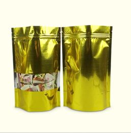 Gold Stand Up Aluminium Foil Zipper Food Valve Reusable Packing Bags Mylar Foil Clear Window Food Storage Packaging Pouch