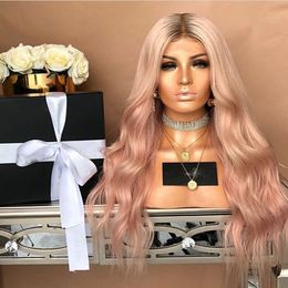 30INHCES long Ombre Dusty rose Pink Synthetic Lace Front Wig body wave Hand Tied full wig Heat Resistant Fibre for women