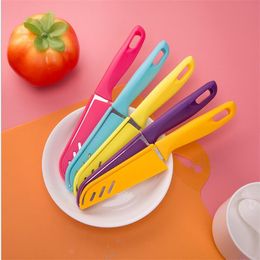 Portable Fruit Knife Stainless Steel Chef Knife With Plastic Handle For Meat Fish Vegetables Fruits Cutting Slicing Candy Colour Knives