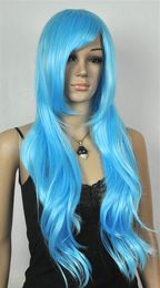 New Fashion Sexy Long Light Blue Wavy Women's Lady's Cosplay Hair Wig Wigs