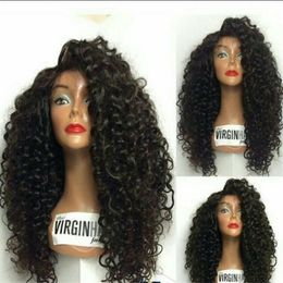 Free shipping side part Kinky Curly Wig afro curly Synthetic front Wigs with baby hair for Black Women African Hairstyle