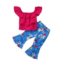 Summer Children Clothing 2018 Fashion Kids Baby Girl Ruffles T-shirt Tops +Flare Pants 2pcs Girls Outfit Toddler Baby Girl Clothes Set 6M-3Y