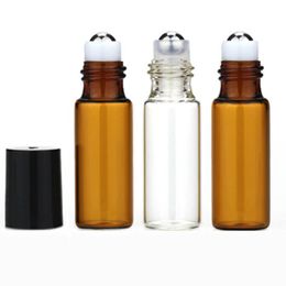 Mini 5ml ROLL ON GLASS BOTTLES Metal Steel Roller ESSENTIAL Oil Ball Bottle Cosmetic Container LX2268