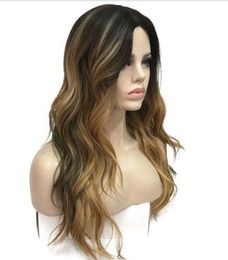 free shipping charming beautiful new Hot sell Sexy Women Long Wave Black Root Brown Mix Blonde Synthetic Hair Full Wigs