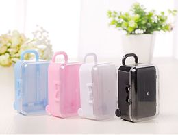 Plastic Mini Rolling Travel Suitcase Candy Box Baby Shower Wedding Favour Box Party Gift Box wen6807