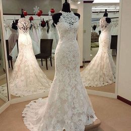 real image ivory vintage mermaid wedding dresses full lace appliqued trumpet bridal gowns jewel neck wedding dress