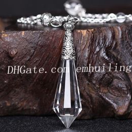 faceted clear quartz beads UK - 1Pcs Natural Faceted Rock Crystal Pendant Pendulum Necklace White Gemstone with Thai Silver Bail and Clear Quartz Crystal Beads Copper Chain