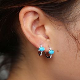 Korean fashion cz ear buckle earrings inlay big blue stone anti-allergy stud earrings for female gold silver Jewellery wholesale