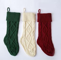 Knitted Christmas Stockings Decoration Christmas Gift Bag Fireplace Decoration Green Red White Christmas Sock 46cm 37cm