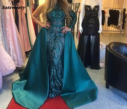 Luxury Dark Green 2023 Evening Dresses One Shoulder Zuhair Murad Dresses Mermaid Sequined Prom Gown With Detachable Train Custom Made