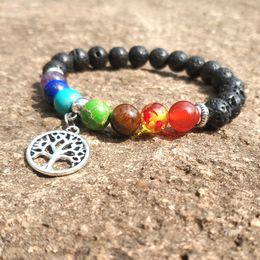 8mm Natural Black Lava Stone 7 Chakra Tree Of Life Bracelet Vaolcano Stone Aromatherapy Essential Oil Diffuser Bracelet