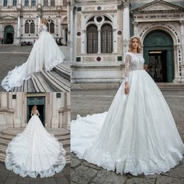 Pentelei Lace Wedding Dresses 2020 Long Sleeves Ball Gown Bridal Gowns Custom Made Sweep Train Wedding Dress Vestidos De Noiva