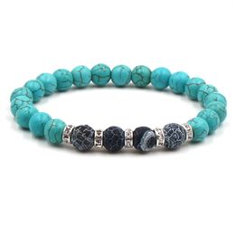 -Bracelet de pierre turquoise tigre oeil blanc turquoise agate pierre naturelle perle bracelet de perle de luxe bijoux hommes bijoux bracelets perlés