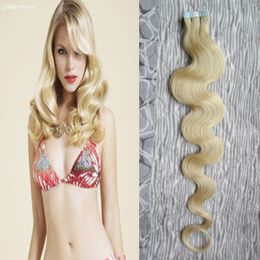 40pcs Blonde Tape In Human Hair Extensions 100g virgin hair Extension Seamless body wave Skin Weft Hair Salon Style