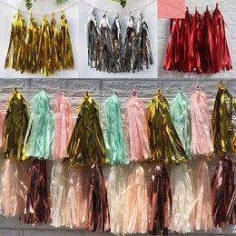 5pcs/set Sequins Tissue Paper Tassel Garland Wedding Birthday Party Decoration 35cm Pink Gold Paper Tassels Mariage Party Supplies WX9-645