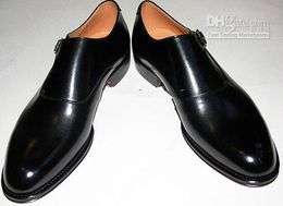 Men's shoes, monk shoes, custom handmade men's shoes leather leather belt buckle black, HD-172