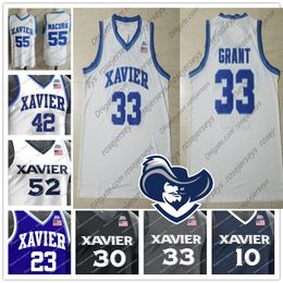 Ncaa Xavier Musketeers #33 Brian Grant 23 Byron Larkin 30 David West 42 Tyrone Hill College Basketball White Gray Blue Black Jersey