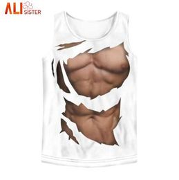 Alisister Funny Muscle Tank Top Summer Men Women Beachwear Sleeveless 3d Print Bodybuilding Vest Tops Sportwear Plus Size