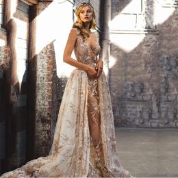 2018 Muted Color Lace Appliques Sexual Prom Dress See-through Evening Party wear for Fat Brides Lady Custom Made Plus size Formal Maxi Gowns