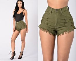 Frauen Sommer Hot Hohe Taille Jean Shorts Elastische Taste Dünne Zerrissene Jeans