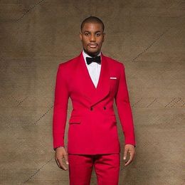 Customise Slim Fit Red Groom Tuxedos Groomsmen Shawl Lapel Double Breasted Best Man Suits Mens Wedding Suits (Jacket+Pants+Bows Tie)NO;37