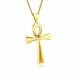 Classic Cross Pendant Necklace Gold Key of Life Necklace