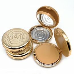 Gold Round Empty Cosmetic Blusher Case, DIY Plastic Eyeshadow Powder Container, Lipstick Sub Storage Box F427