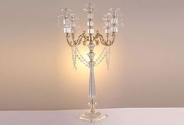 Acrylic Candle Holders 5-arms Candelabras Party Decoration With Crystal Pendants 77CM/30" Height Elegant Wedding Centrepiece