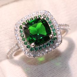 Sparkling Luxury Jewelry Drop Shipping 100% Pure 925 Sterling Silver Emerald CZ Diamond Gemstones Women Weddiing Band Ring for Lovers' Gift