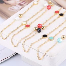 2018 hot sales Brand enamel glaze Disc pinkycolor Pearl Necklace red black white blue Sweater chain Size length 93cm
