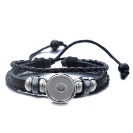 Snap Button Leather Bracelet Drawstring Black DIY Fit 18mm Noosa Glass Cabochon Wristband Adjustable Charm Bracelets Men Women Jewelry