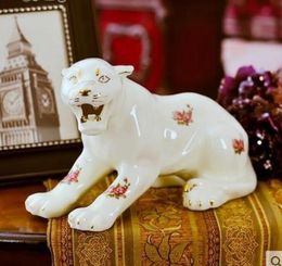 ceramic Leopard home decor crafts room decoration ceramic kawaii ornament porcelain statues animal Panthera pardus decoration