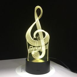 Visual 3D Illusion LED Night Light Music Note with 7 Colours Light Home Decoration Lamp Free Shipping #T56