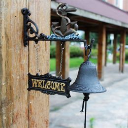 CAST IRON Ship's Anchor WELCOME Dinner Bell Hanging Decor Wall Mounted Garden Patio Boat Beach Sea Nautical Seashore Hand Doorbell Antique