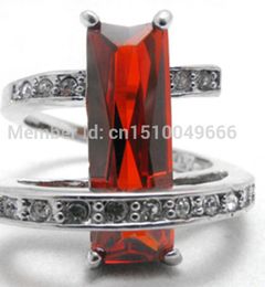 FREE SHIP >>Noble BIJOUX ARGENT CRYSTAL RED RING 7-9#