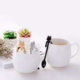 Coffee Tea Spoon Mini Cat Long Handle Creative Spoon Drinking Tools Food grade Stainless Steel Kitchen Flatware Tableware Preference