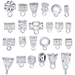 -24Pcs Mix tibetischen weißen Silber / Silber Farbe Steckverbinder Bails großes Loch Perlen passen europäischen Charme Armband Anhänger