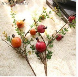 Artificial pomegranate Plastic Fruit Branch Artificial Green Plant Flowers for Wedding Home Garden Decoration
