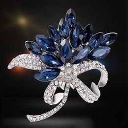 High Quality Crystal Rhinestone Flower Metal Brooches Rose Gold Plated Brooch Pins Wedding Bridal Fashion Jewelry