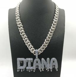 Custom Jewellery Ice out Name Chain bubble drip crown letter pendant hip hop Jewellery