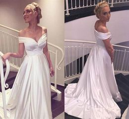 Perfect Off Shoulder Satin White Wedding Dresses Spring Garden Plus Size Ball Custom Vestido de novia Formal Bridal Gown Arabic