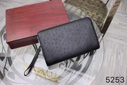 Men Leather Clutches Ostrich grain single zipper handy Clutches 19cm wide absolutly best prices