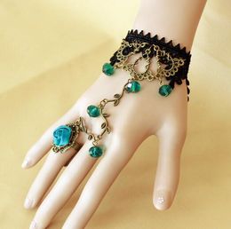 hot new Retro star smurf crystal bracelet with black lace bracelet ring lady foreign trade jewelry fashion classic delicate elegance